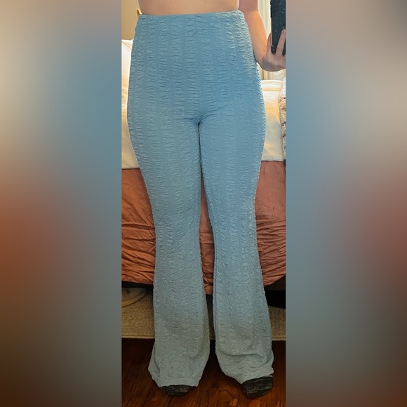 Princess Polly Stretchy Thick Flares Gray Blue Textured Pants Size 4 fits S/M - Picture 4 of 12